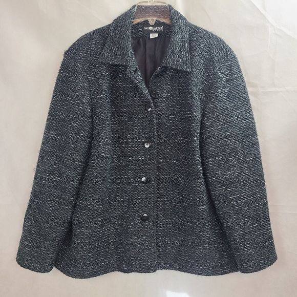 Sag Harbor Women's (20W) Black & Gray Tweed Lined Button Closure Jacket Coat - Picture 1 of 9